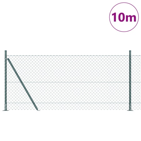 Gard din plasă de lanț cu 7 stâlpi flanșați 1x10 m Oțel galvanizat