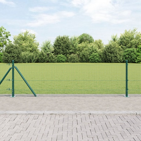 Gard din sârmă sudată cu 13 stâlpi flanșați Verde 0.4x25 m Oțel