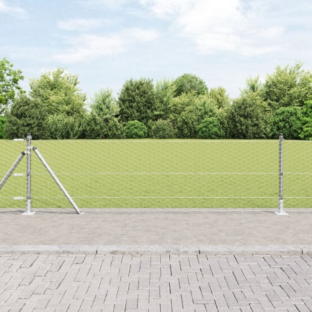 Gard hexagonal 0,6x25 m din oțel galvanizat, Stâlpi de gard cu plăci de bază 13 buc Ø32mm 70cm din oțel galvanizat