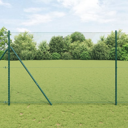 Gard Hexagonal Verde 1.5x10 m Oțel, Stâlpi de Gard 7 buc Verde Ø32 mm 200 cm Oțel Galvanizat