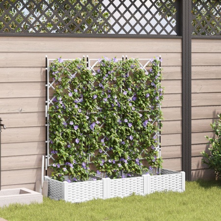 Ghiveci de grădină cu spalier 3 piese Alb 120x40x125.5 cm