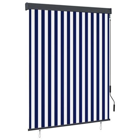 Jaluzea tip rulou de exterior, albastru și alb, 140 x 250 cm