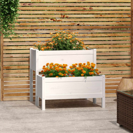 Jardinieră, alb, 84,5x84x75 cm, lemn masiv de pin