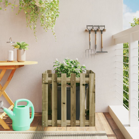 Jardinieră grădină design gard, 60x60x60 cm, lemn pin impregnat