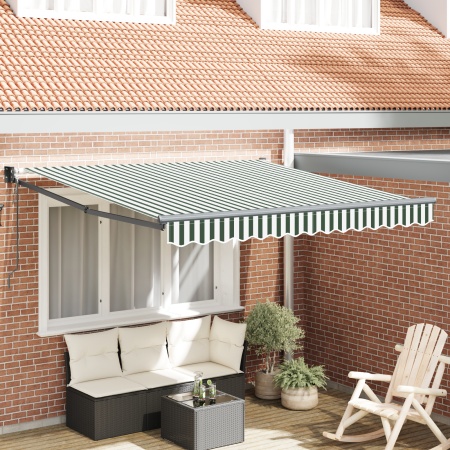 Marchiză retractabilă verde și albă 300x250 cm, Material de înlocuire pentru marchiză cadru 3x2.5 m verde și alb