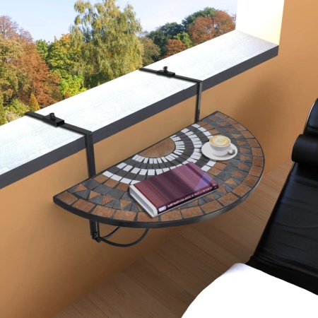 Masă de balcon suspendată, cărămiziu și alb, mozaic