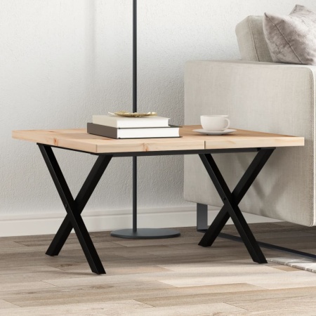 Masă de cafea, cadru X, 60x60x40,5 cm, lemn masiv pin și Oţel
