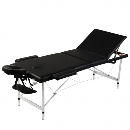 Masă de masaj pliabilă 3 părți cadru din aluminiu Negru