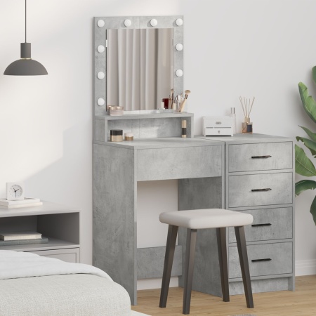 Masa de toaletă cu lumini LED, gri beton, 50x41x135 cm