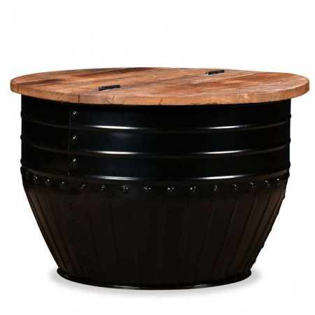 Măsuță de cafea în formă de butoi negru lemn masiv reciclat - Img 1