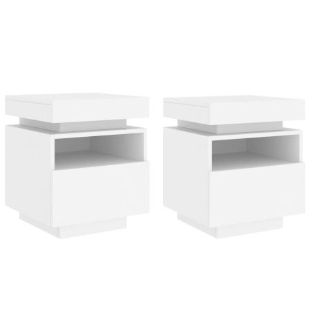 Noptiere cu lumini LED, 2 buc., alb, 40x39x48,5 cm