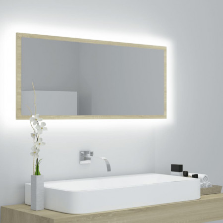 Oglindă de baie cu LED, stejar sonoma, 100x8,5x37 cm, PAL