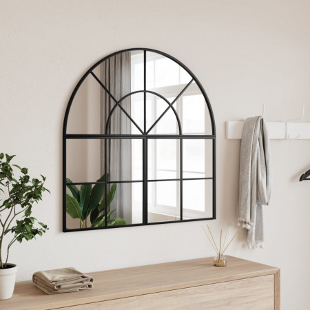 Oglindă de perete, negru, 80x80 cm, arcuită, fier - Img 1