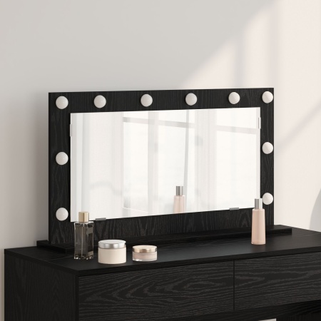 Oglingă vanity cu lumini LED Stejar Negru 80x45x18 cm