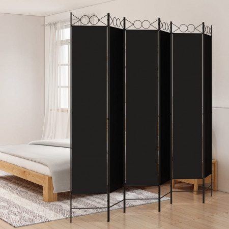 Paravan de cameră cu 6 panouri, negru, 240x220 cm, textil