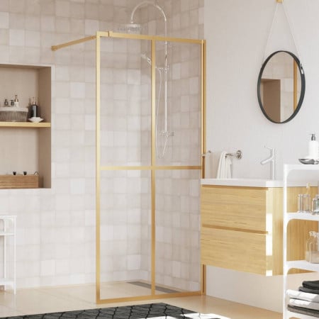Paravan duș walk-in, auriu, 100x195 cm, sticlă ESG transparentă