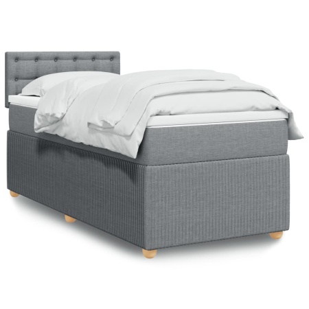 Pat box spring cu saltea, gri deschis, 100x200 cm, textil - Img 1