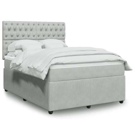Pat box spring cu saltea, gri deschis, 140x190 cm, catifea