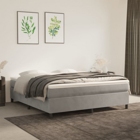 Pat box spring cu saltea, gri deschis, 180x200 cm, catifea