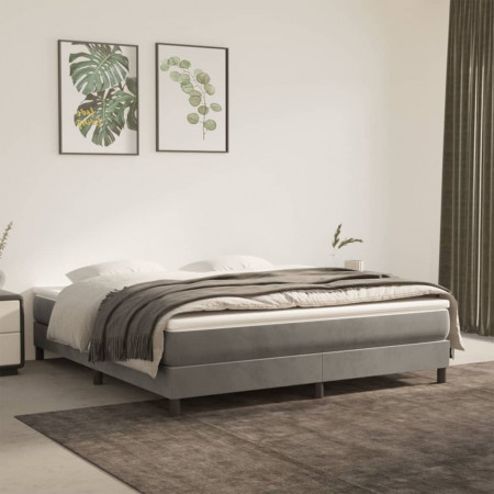Pat box spring cu saltea, gri deschis, 180x200 cm, catifea