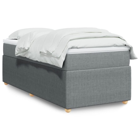 Pat box spring cu saltea, gri deschis, 90x190 cm, textil - Img 1