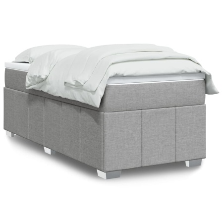 Pat box spring cu saltea, gri deschis, 90x200 cm, textil