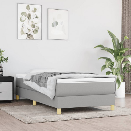 Pat box spring cu saltea, gri deschis, 90x200 cm, textil
