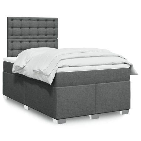Pat box spring cu saltea, gri închis, 120x190 cm, textil - Img 1