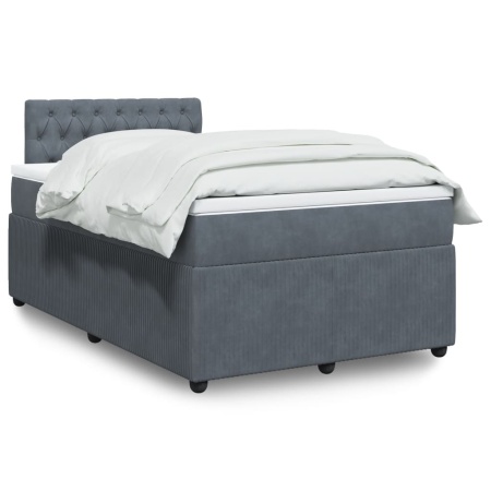 Pat box spring cu saltea, gri închis, 120x200 cm, catifea
