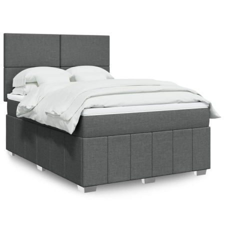 Pat box spring cu saltea, gri închis, 140x190 cm, textil - Img 1