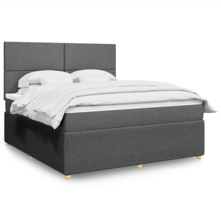 Pat box spring cu saltea, gri închis, 180x200 cm, textil - Img 1