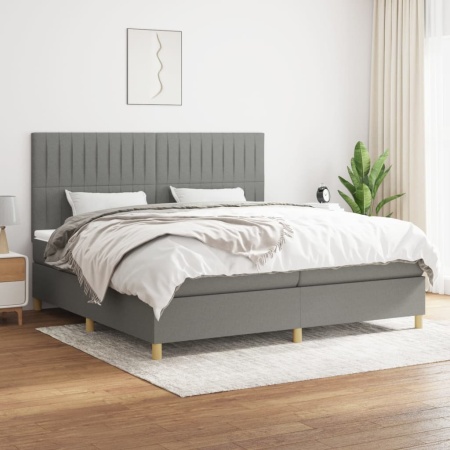 Pat box spring cu saltea, gri închis, 200x200 cm, textil