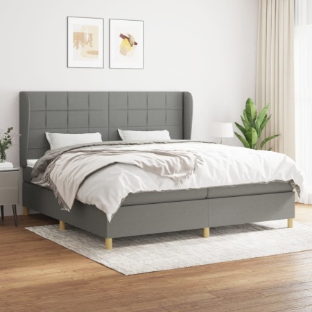 Pat box spring cu saltea, gri închis, 200x200 cm, textil