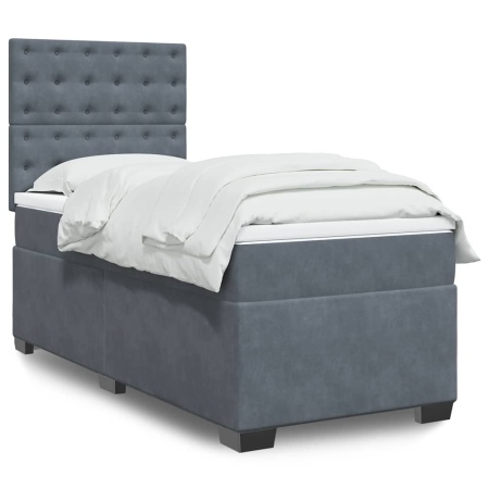 Pat box spring cu saltea, gri închis, 90x190 cm, catifea