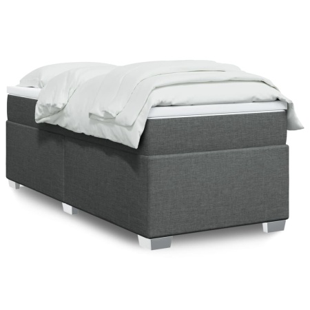 Pat box spring cu saltea, gri închis, 90x200 cm, textil