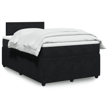 Pat box spring cu saltea, negru, 120x200 cm, catifea