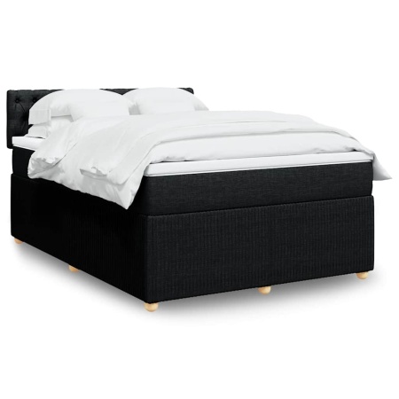 Pat box spring cu saltea, negru, 140x190 cm, textil - Img 1