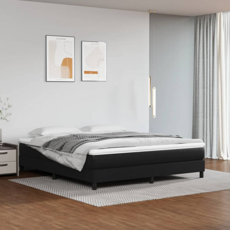 Pat box spring cu saltea, negru, 160x200 cm, piele ecologică
