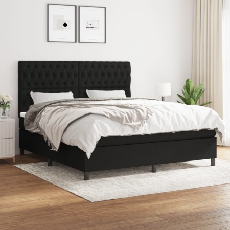 Pat box spring cu saltea, negru, 180x200 cm, catifea