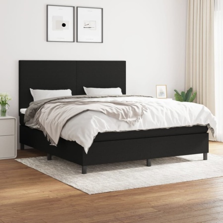 Pat box spring cu saltea, negru, 180x200 cm, catifea