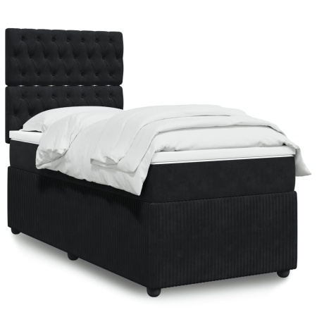 Pat box spring cu saltea, negru, 90x190 cm, catifea - Img 1