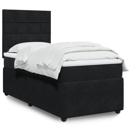 Pat box spring cu saltea, negru, 90x200 cm, catifea