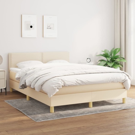 Pat continental cu saltea, crem, 140x200 cm, material textil