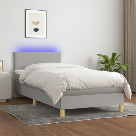 Pat cu arcuri, saltea și LED, gri deschis, 80x200 cm, textil