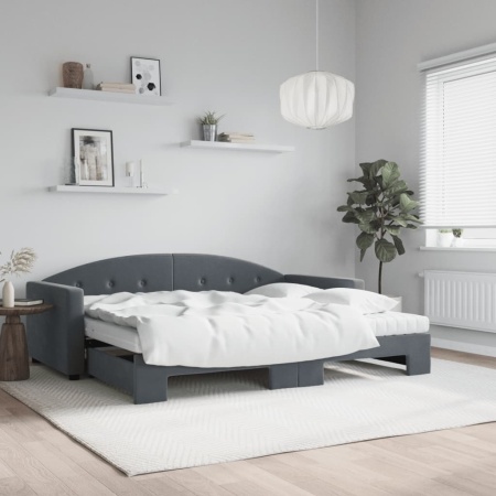 Pat de zi cu extensie și saltele, gri închis 90x200 cm catifea