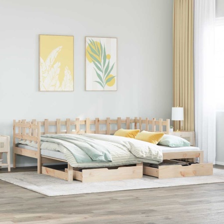 Pat de zi cu extensie și sertare fără saltea, 90x200 cm - Img 1