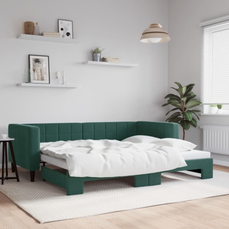 Pat de zi cu extensie, verde închis, 90x200 cm, catifea