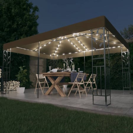 Pavilion cu acoperiș dublu & lumini LED, gri taupe, 3x4m
