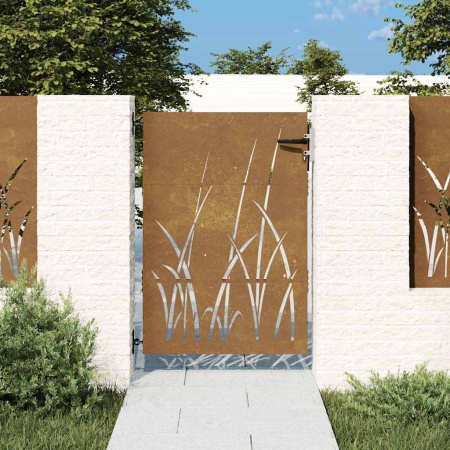 Poartă pentru grădină, 85x125 cm, oțel corten, model iarbă