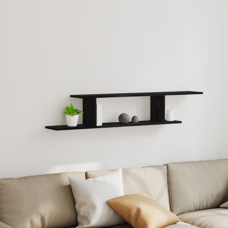 Raft TV de perete Negru Stejar 125x18x23 cm din lemn